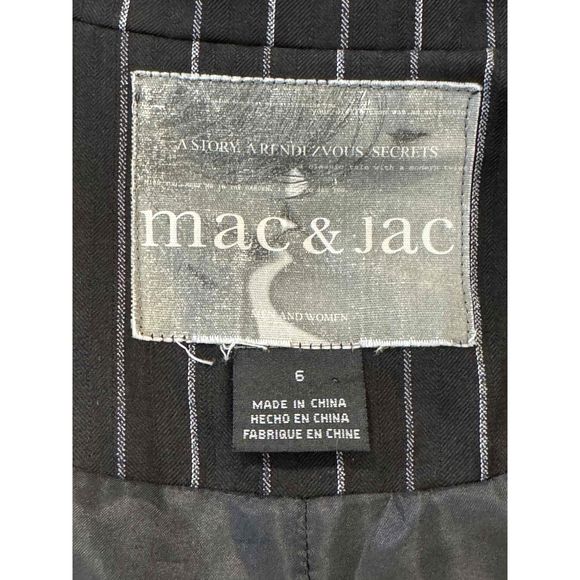 Mac & Jac Black Striped Ruffle Cuffs 3/4 Sleeve Cropped Jacket Size 6 - Picture 3 of 6